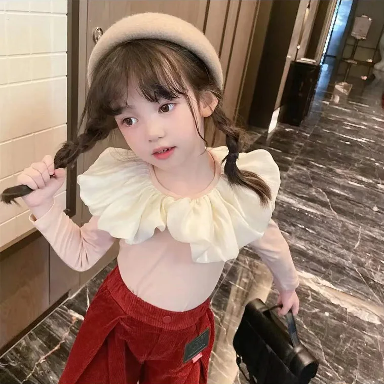 Freely Move Baby T-shirt 2022 Autumn Children Doll Collar Long Sleeve Bottoming Shirt Girl's Bottoming Tops Sweet T Shirt