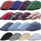 Классические мужские и женские береты в клетку в стиле Englad, повседневные спортивные хлопковые головные уборы унисекс, кепка художника на плоской подошве, Регулируемая Кепка