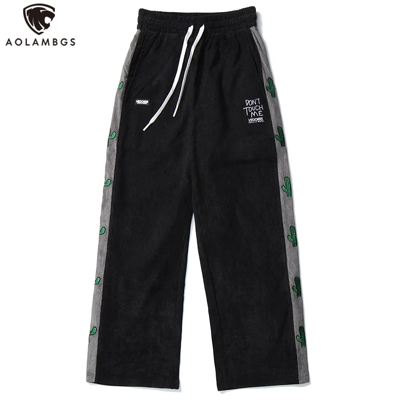 

Aolamegs Sweatpants Men Side Stripe Plant Embroidery Joggers Trousers Pants Elastic Waist Straight Baggy Cozy Fashion Streetwear