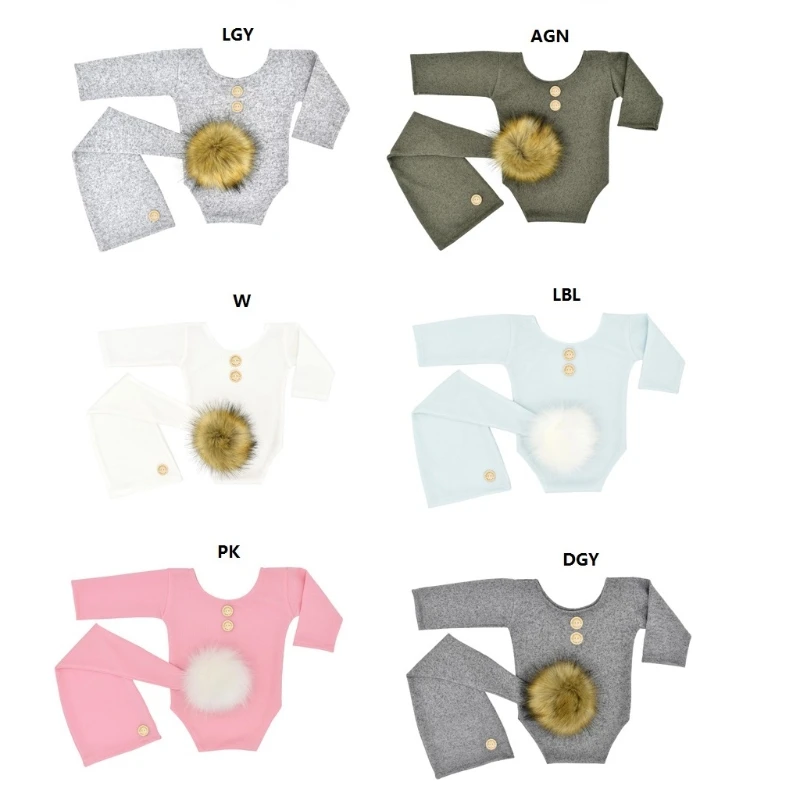 

Hat Pants for Newborn Photography Overalls Knitted Jumpsuit Baby Boys Girls Outfits with Wooden Buckle