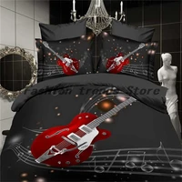 hot style 3d digital guitar printing polyester bedding set 1 duvet cover 12 pillowcases bed in a bag no sheet
