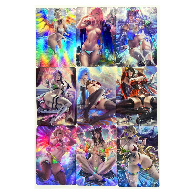 

9pcs/set ACG Sexy Angel Busty Black Silk Beautiful Girl Refraction Process Toys Hobbies Collectibles Game Collection Anime Cards