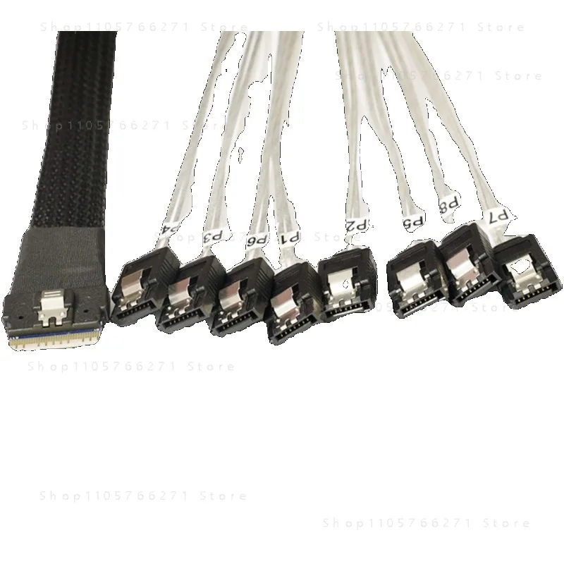 Фото Кабель SFF-8654 на 8 SATA, 8i Slim SAS 4.0, разветвитель 1-на-8 для кабелей передачи данных SSD и HDD. №2