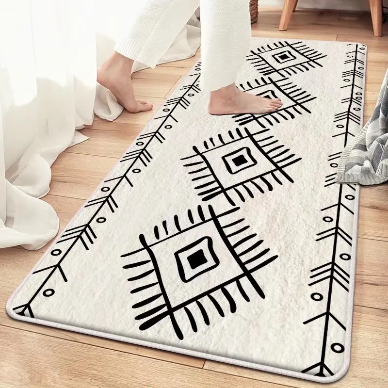 

Nordic Style Bedroom Bedside Soft Area Rugs Simple Geometric Striped Decor Carpet Kitchen Bathroom Absorbent Non-Slip Door Mat