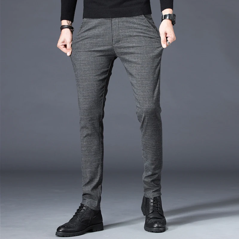 Autumn and Winter 2024 New Men's Casual Trousers Slim fit Skinny Suit trousers Fleece-lined Thickened Plaid Men'...