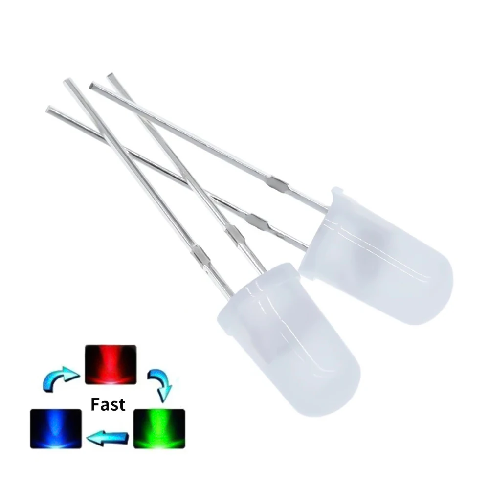 10pcs/lot F5 5mm Fast/Slow RGB Flash Red Green Blue Rainbow Multi Color Light Emitting Diode Round LED Full Color