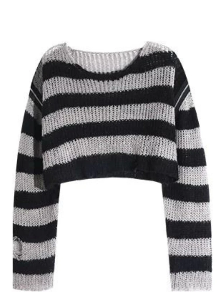 Женский укороченный свитер в готическом стиле полоску |