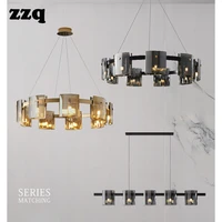 zzq modern smokey grey chandelier lighting amber glass living room decoration light fixtures round chandeliers restaurant gold