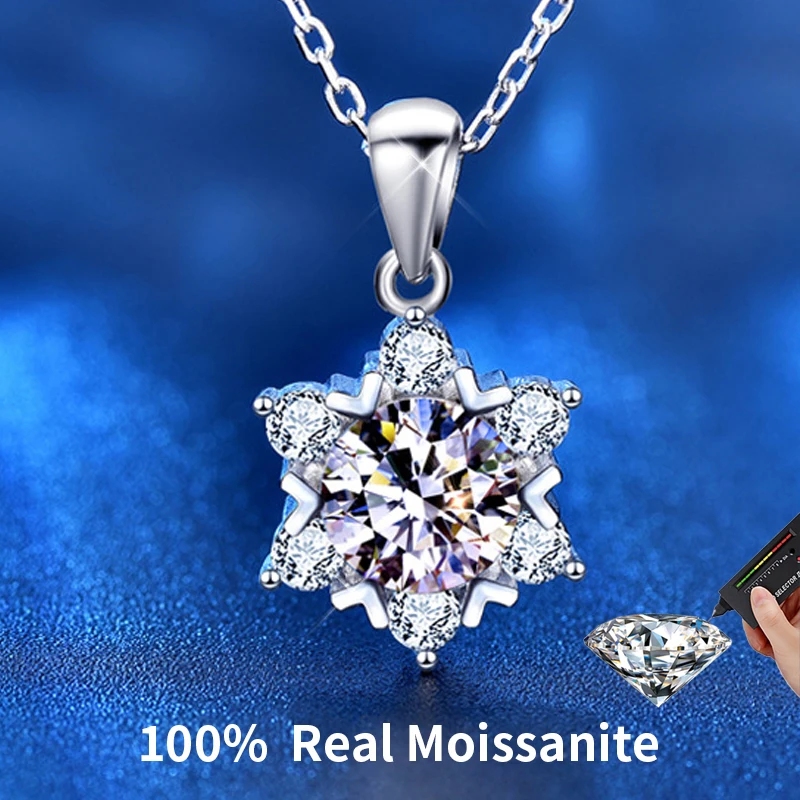 

100% Real Moissanite Diamond Sterling Silver 925 snow Pendant Necklaces for Women Wedding Gift Silver Jewelry with Certification