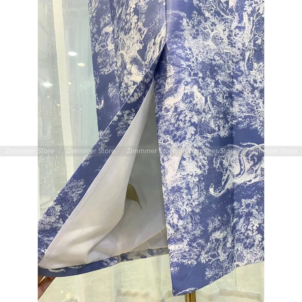 Вьетнамская нишевая Новинка 2024 французское романтичное платье с синим принтом