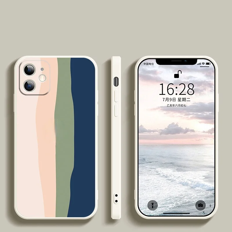 

New Rainbow Design Silicone Patch Straight Edge for Mobile Phone Case iPhone 11 12 Pro Max Soft Protective Cover