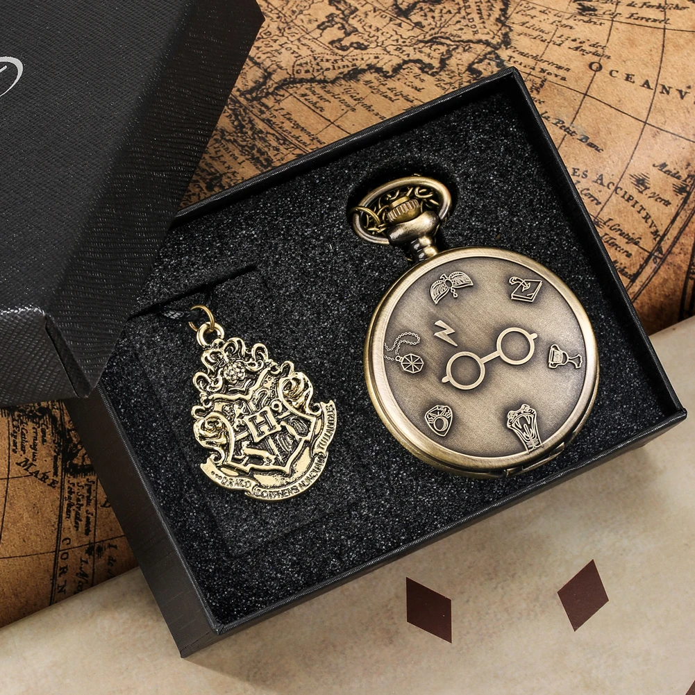 3PCS Pocket Watch Sets for Men Vintage Bronze Necklace Pendant Pocket Watch Luxury Gift Set for Male Fob Chain Reloj De Bolsillo