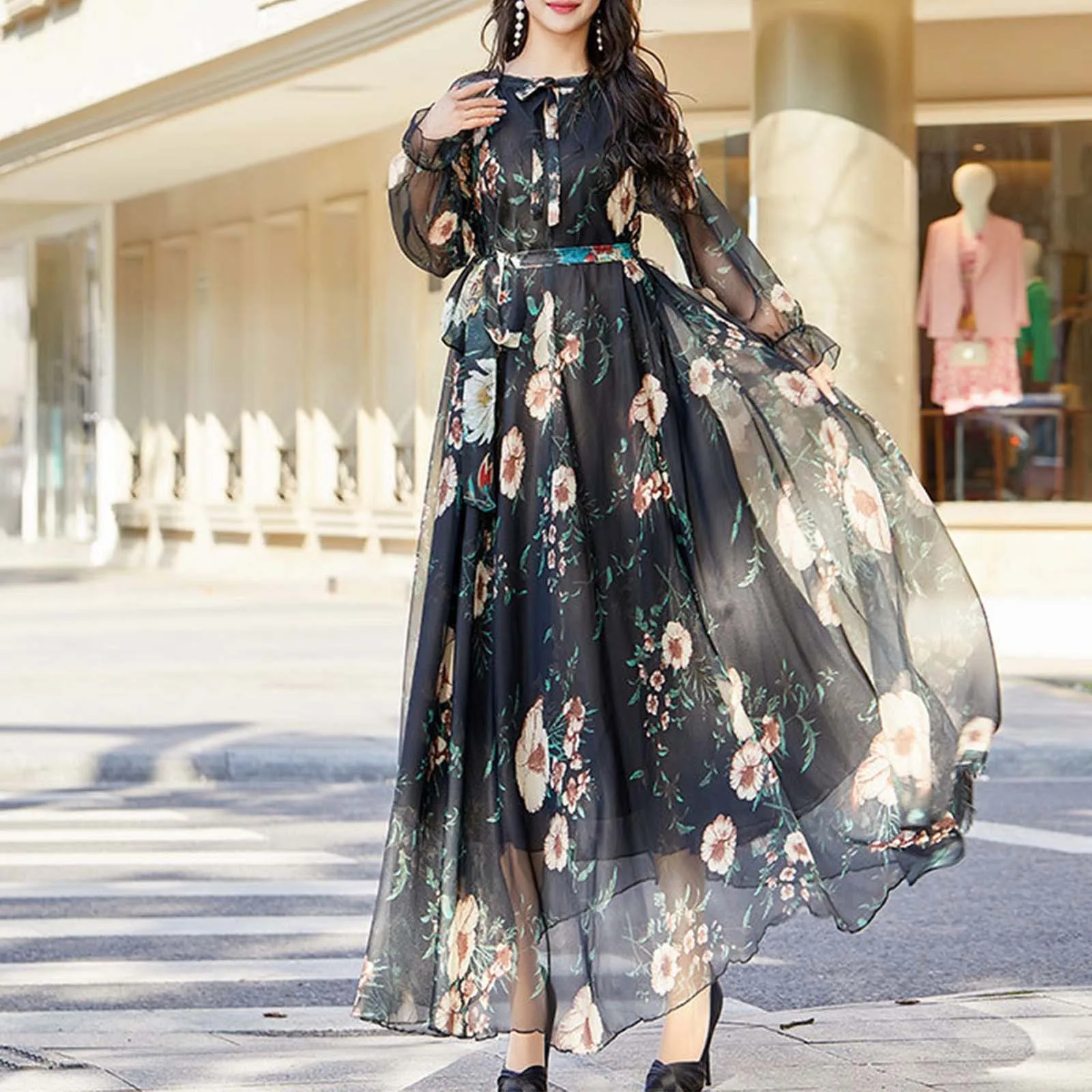 

Maxi Dress Boho Robe Women Floral Print Holiday New A-line Summer Beach Cover Up Loose Evening Party Oversized Dress Vestidos