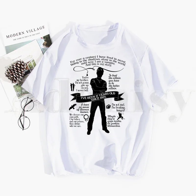 

The Vampire Diaries Harajuku Kawaii T Shirt Men Funny Cartoon T-shirt Cute Anime Top Tee Female