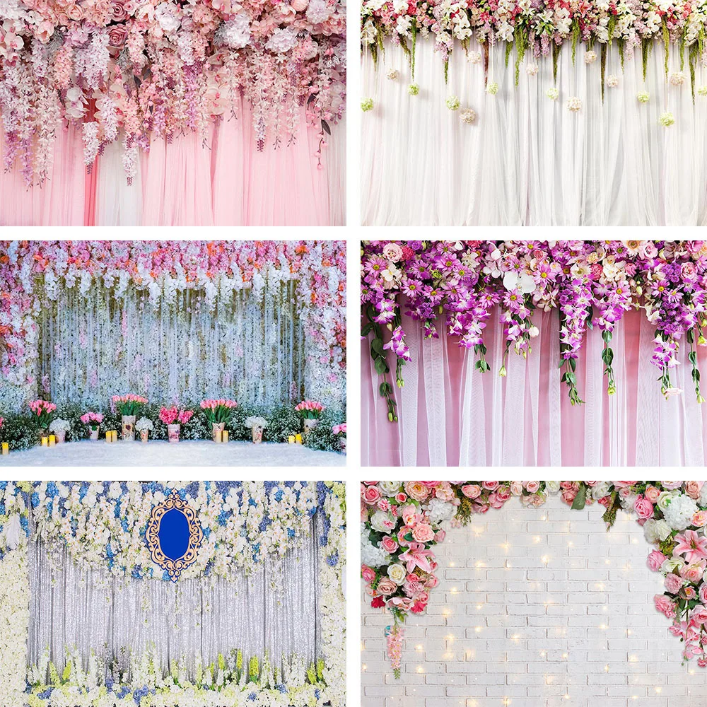 

Photobooth Wedding Photography Backgrounds Engagement Ceremony Brick Wall Floral Party Bridal Shower Backdrop Photo Studio Props