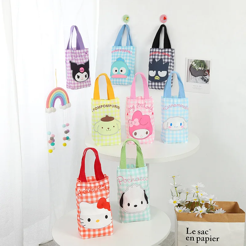 

Sanrio Kuromi Kawaii New Cartoon Plaid Series Canvas Bags Umbrella Storage Bags Stewed Kettle Bag Cute Plush Stuffed Girls Gifts