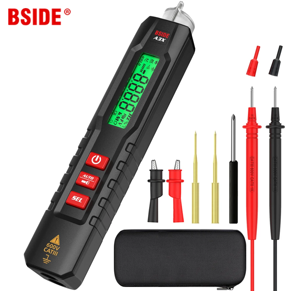 

BSIDE Digital Smart Multimeter A3X Pen Type Tester Voltmeter DC AC Voltage Capacitance Ohm Hz Diode Continuity NCV Live test BS