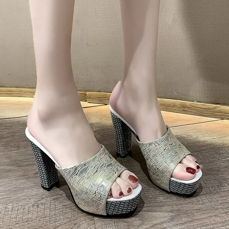 Women Shoes 2022 Summer New Slippers High-Heeled Fashion Waterproof Platform Sandals Female Thick Heel Peep Toe Non-Slip Slides