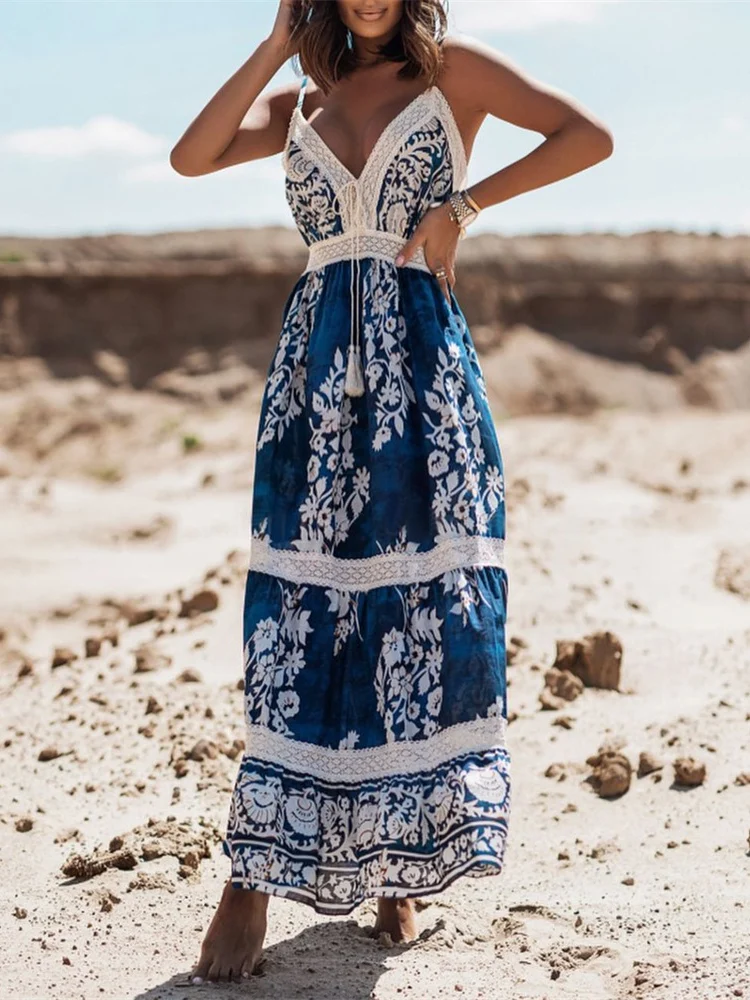 

Женское Элегантное летнее богемное платье Mandylandy с принтом, модное женское платье Y2K без рукавов с V-образным вырезом и высокой талией, корсет...