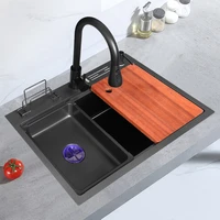 black nano 304 stainless steel sink single slot kitchen sink hand washing sink multi function under the counter large