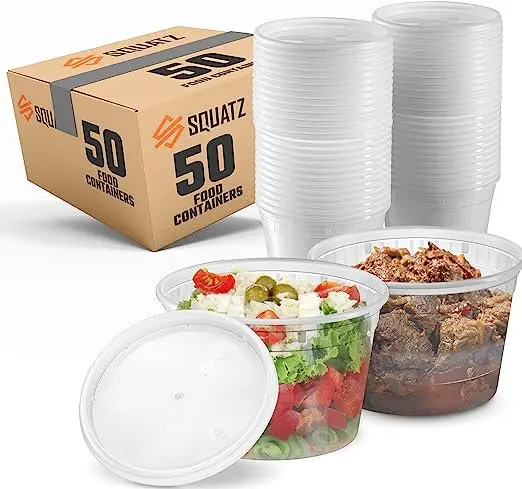 

2 Pounds 50 Microwavable Food Container - 32oz Translucent Meal Box Storage with Lids, Clear