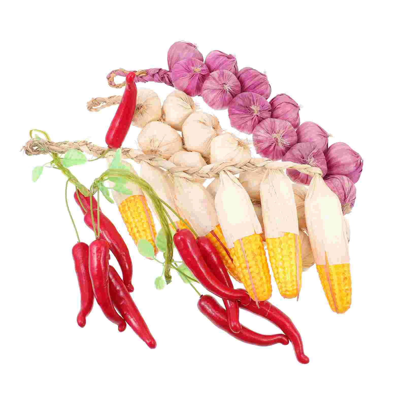 

4 Pcs Home Rustic Home Decors Simulated Garlic Hanging Skewers Vegetable Farmhouse Decor Onion Fake Peppers Foam Photo Props