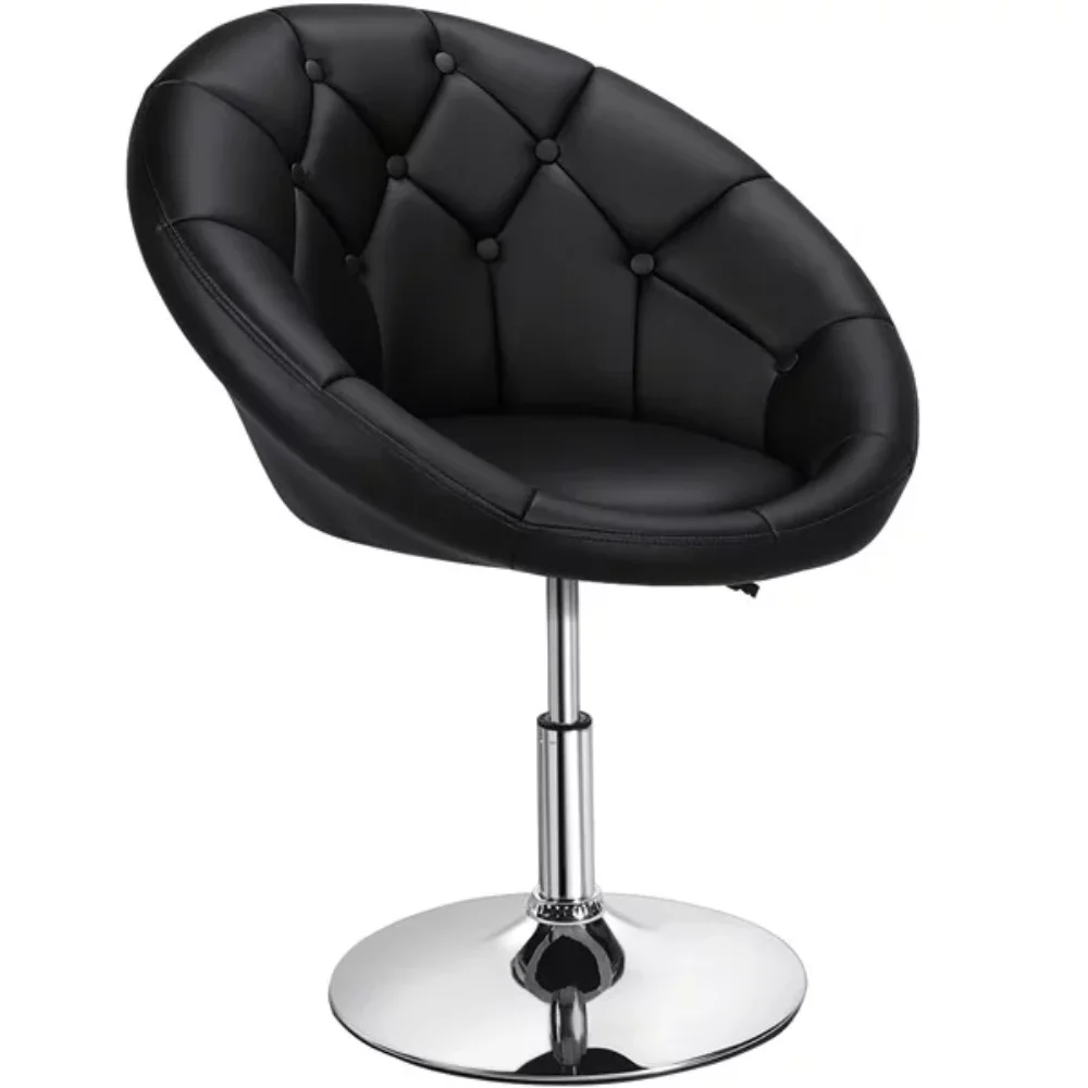 

Adjustable Swivel Tufted Accent Chair with Round-Back, Black