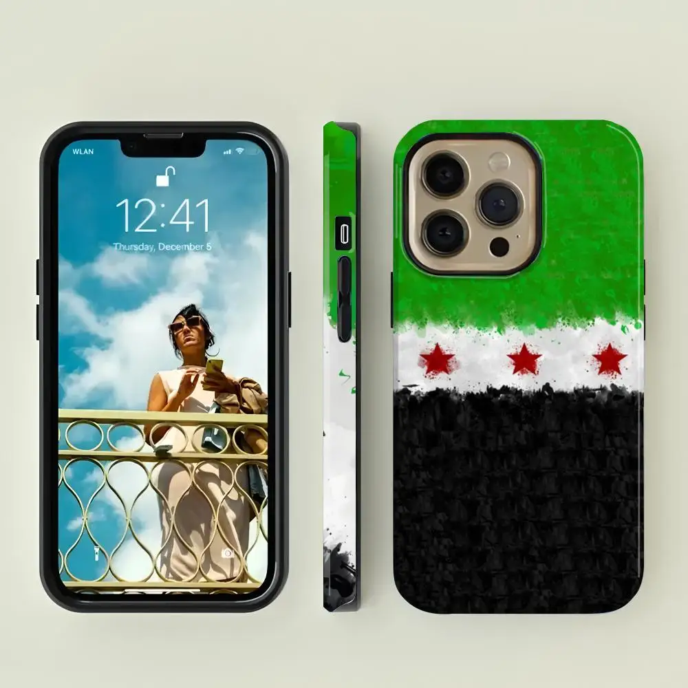 Фото Чехол с флагом сирийской революции INS для iPhone 16, 15, 14, 13, 12, 11 Pro Max Plus, роскошная магнитная двухслойная задняя крышка №1