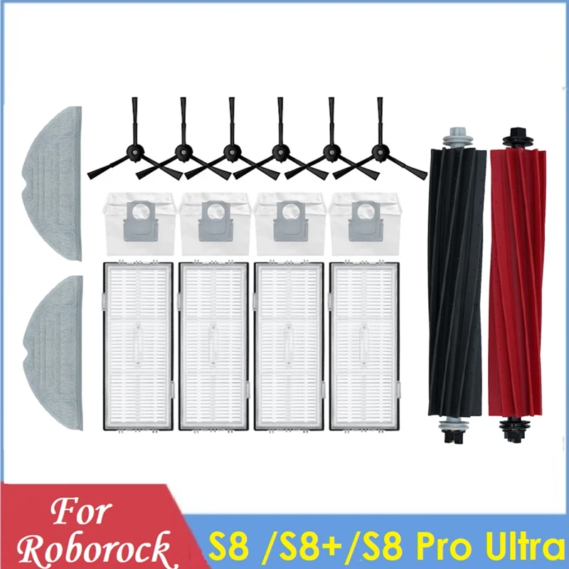 

18PCS For Xiaomi Roborock S8 Pro Ultra /S8+/S8 Vacuum Cleaner Replacement Filter Main Side Brush Mop Dust Bag