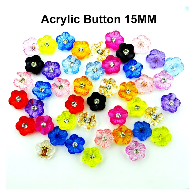 

40PCS 15MM Transparent Mixed Dyed Acrylic Flower Buttons Coat Boots Sewing Clothes Accessory Sweater Button A-04T