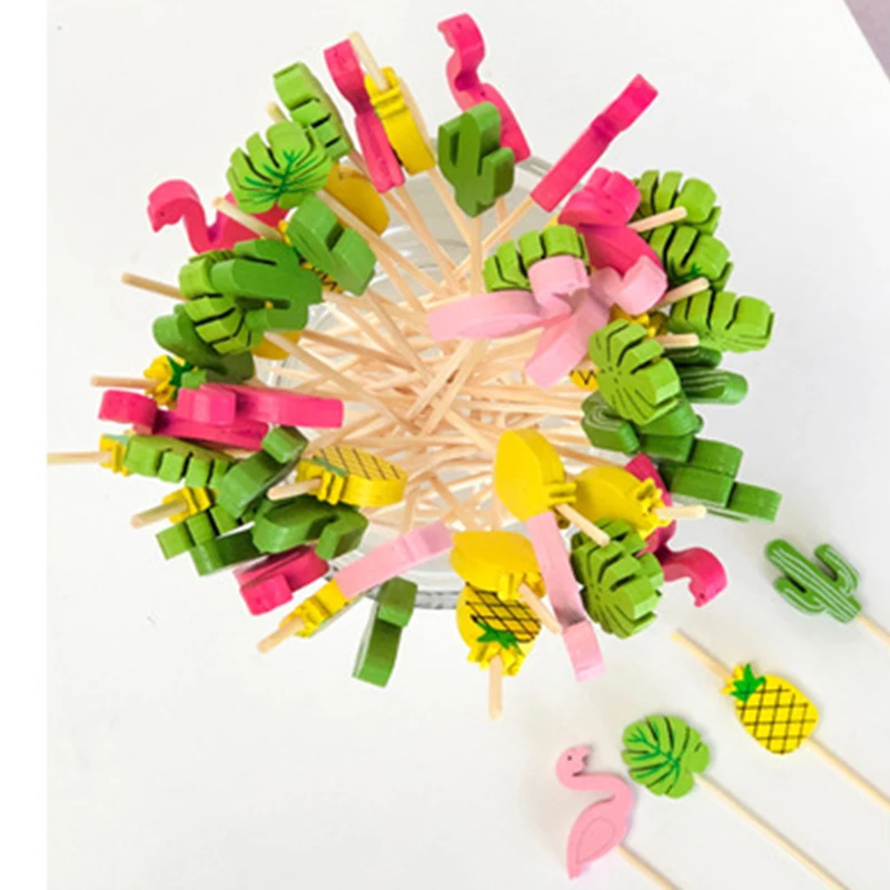 

100pcs Flamingo Food Picks Hawaii Party Cupcake Fruit Fork Cake Dessert Cocktail Toothpick Bar Summer Birthday Wedding Supplies