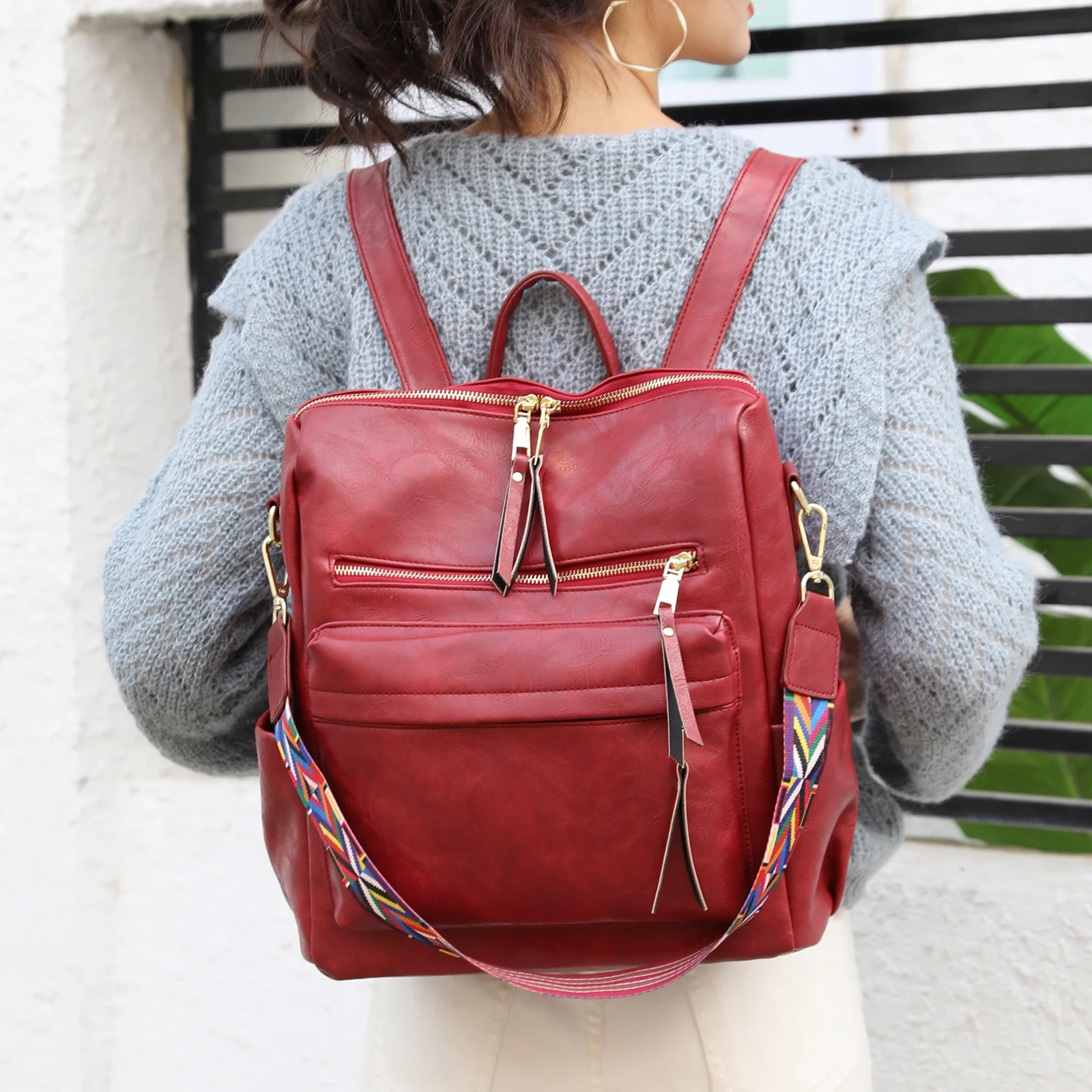 

Retro Large Capacity Backpack Women PU Leather Rucksack Women Knapsack Travel Backpacks Shoulder School Bags Mochila Back Pack