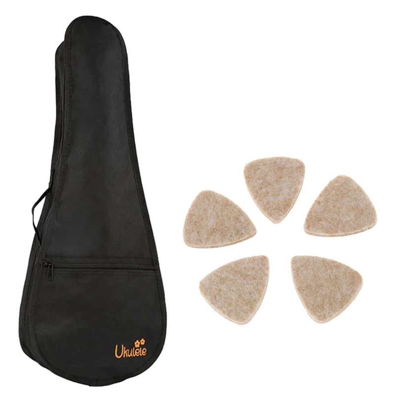 

5Pcs Soft Hard Ukulele Wool Felt Wood Color & 1Pcs 23 Inch Black Ukulele Bag Portable