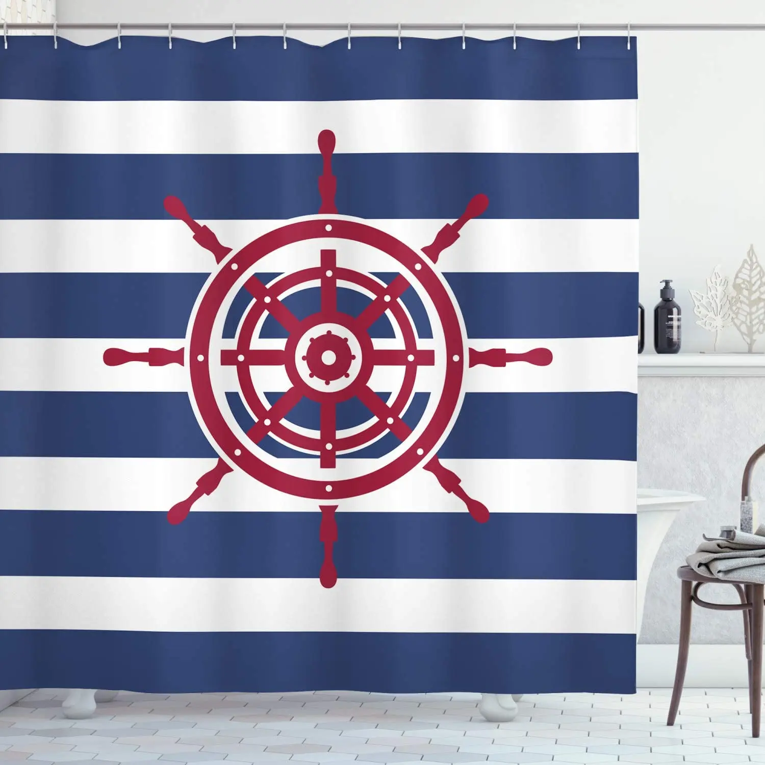 Занавеска для душа с колесами иллюстрация корабля рулевое колесо на поломанном