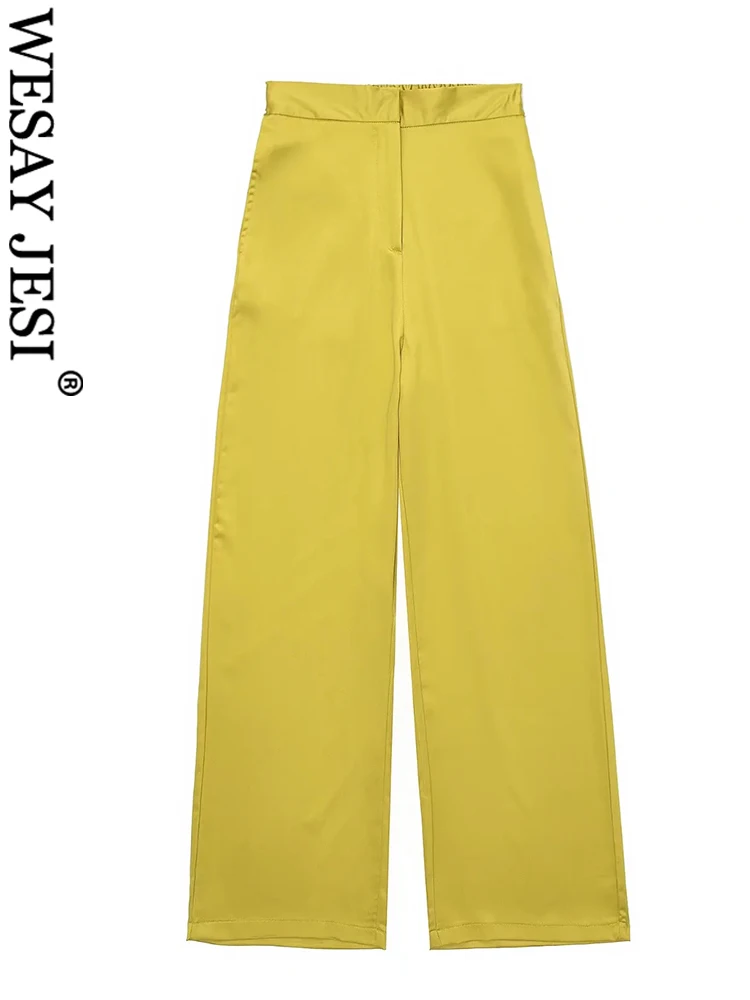 

WESAY JESI Premium Solid Color Fashion Lady Wide Leg Pants Casual Versatile Skin-Friendly Loose Back Elastic Women Suit Trousers