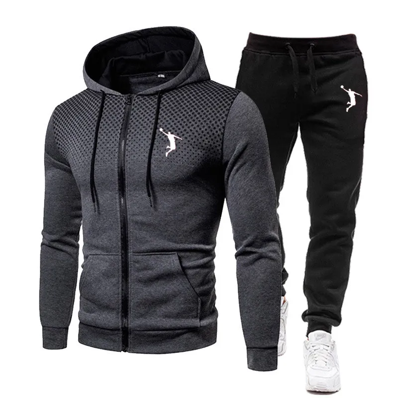 2023 Autumn And Winter Men'sSweatshirt + Sweatpants Suit Printing Men's Zipper Hoodie Fitness Sportswear Suit Hooded Sportswear