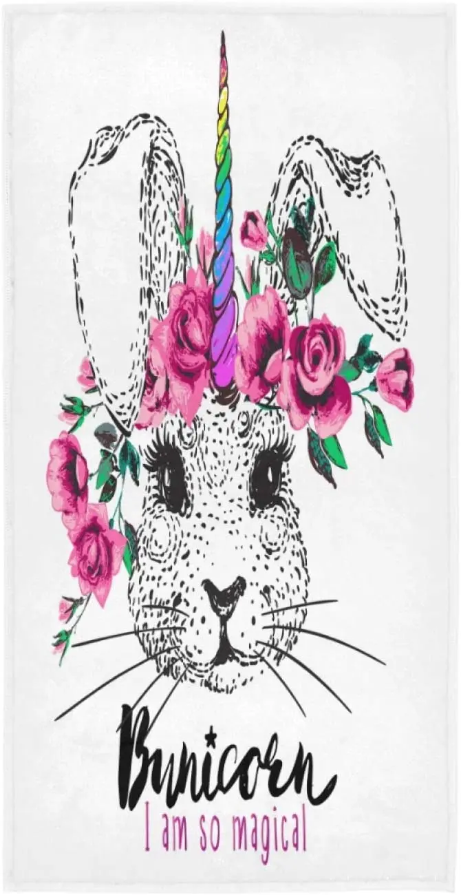 

Face Towel Cute Unicorn Rabbit Bunny with Flower Quotes Soft Bath Hotel Spa Hand Gym Sport Towel reczniki kapielowe