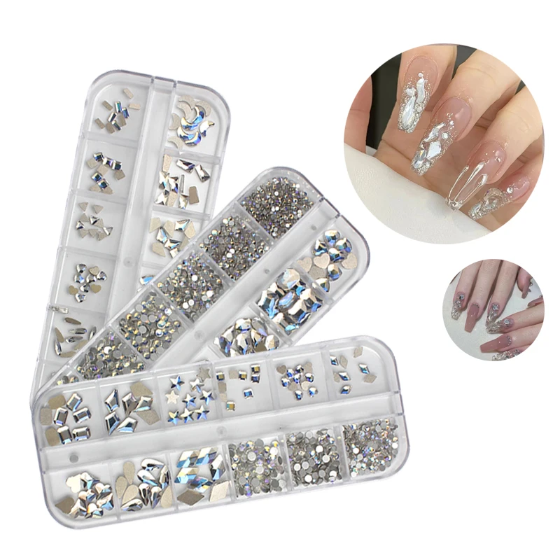 12 Grid Box New Flat Back Set Rhinestones 30 Style Apply To DIY Personal Nail Art Ornament Accessories Crystal