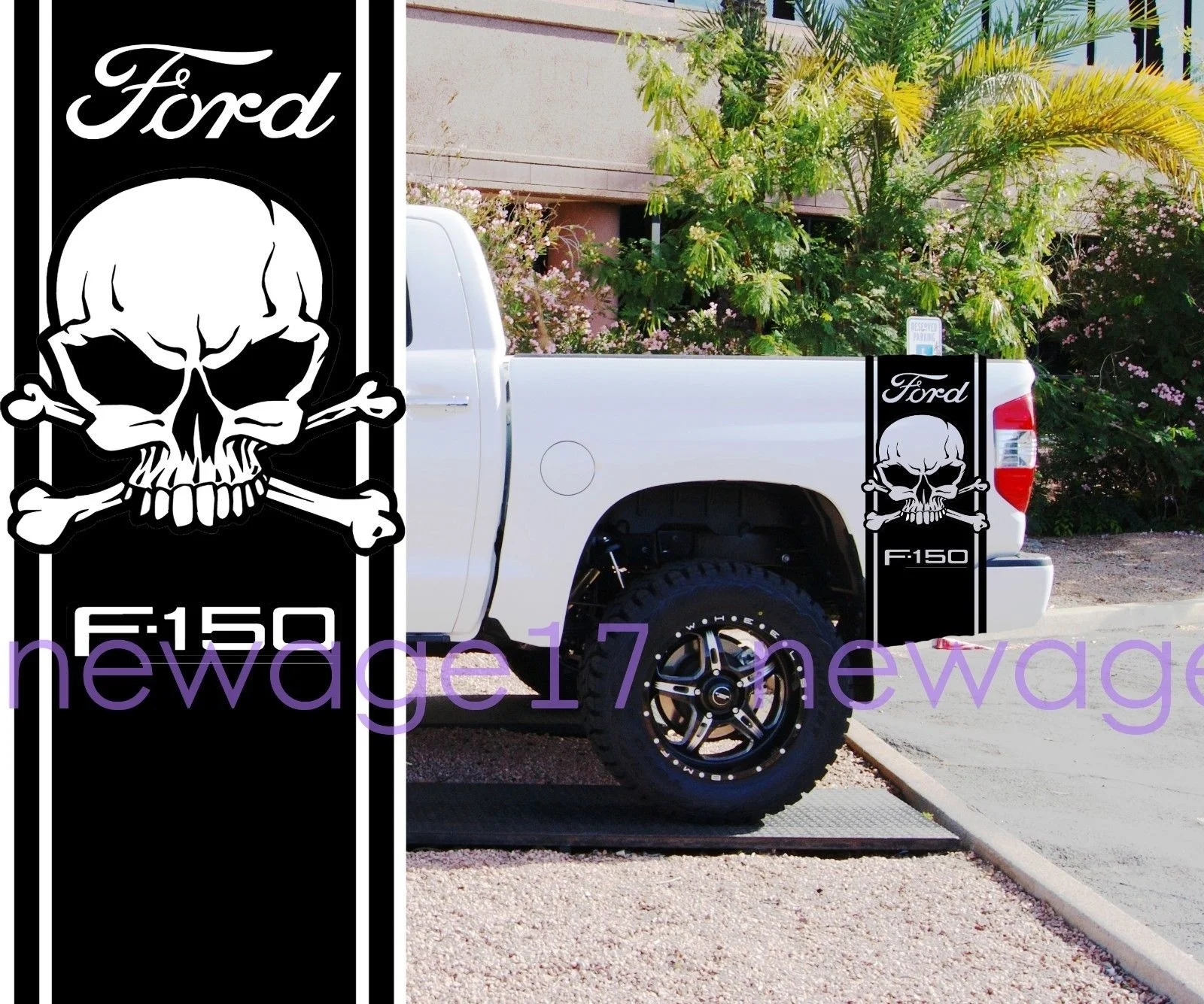 

For x2 d 150 Skull Logo Universal Rear Stripes Truck Decals Stickers Vynil Car