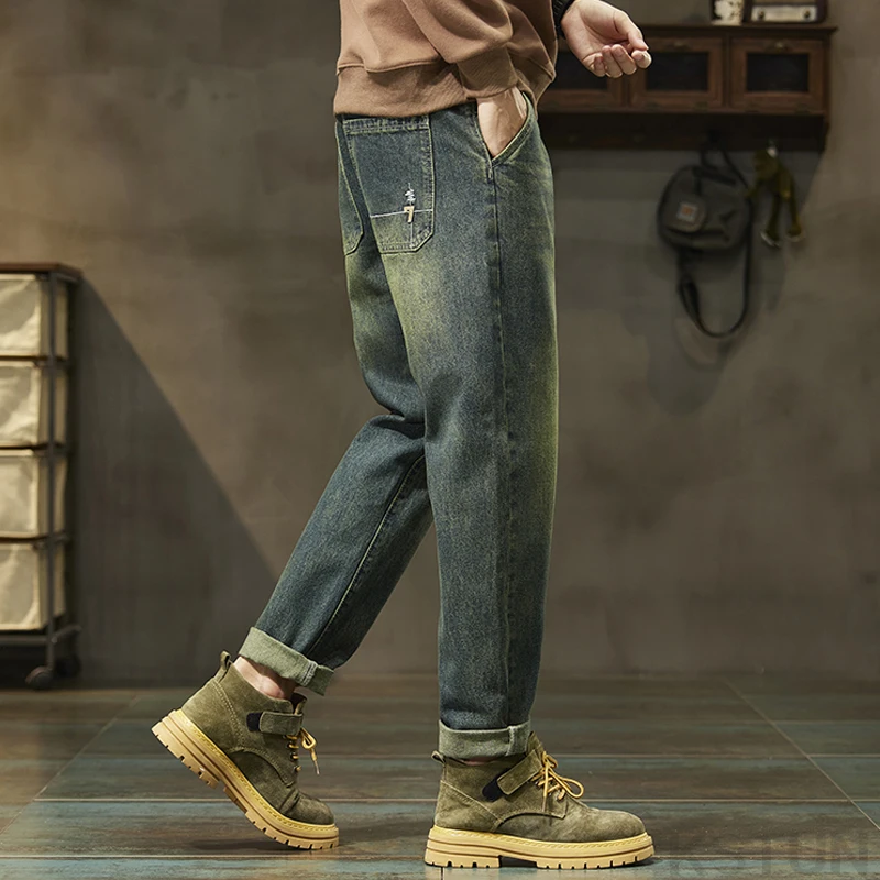 KSTUN 2024 мужские джинсы в стиле ретро синие шаровары свободный крой винтажная
