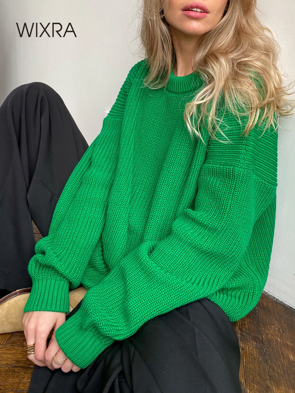 

Wixra Women Basic Loose Sweater Warm Pullovers Bright Color Jumper Hot Casual Tops New Autumn Winter