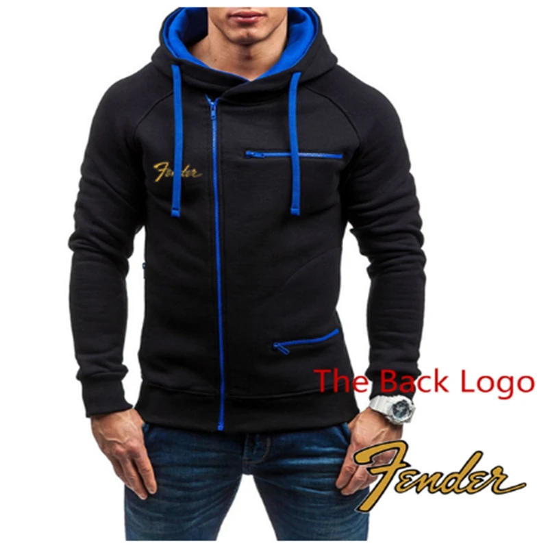 

Music Guitar Fender 2022 Men's New Long Sleeves Fashion Casual Sweatshirts Casual Diagonal Zipper Hooded Pullover Tops Clothing