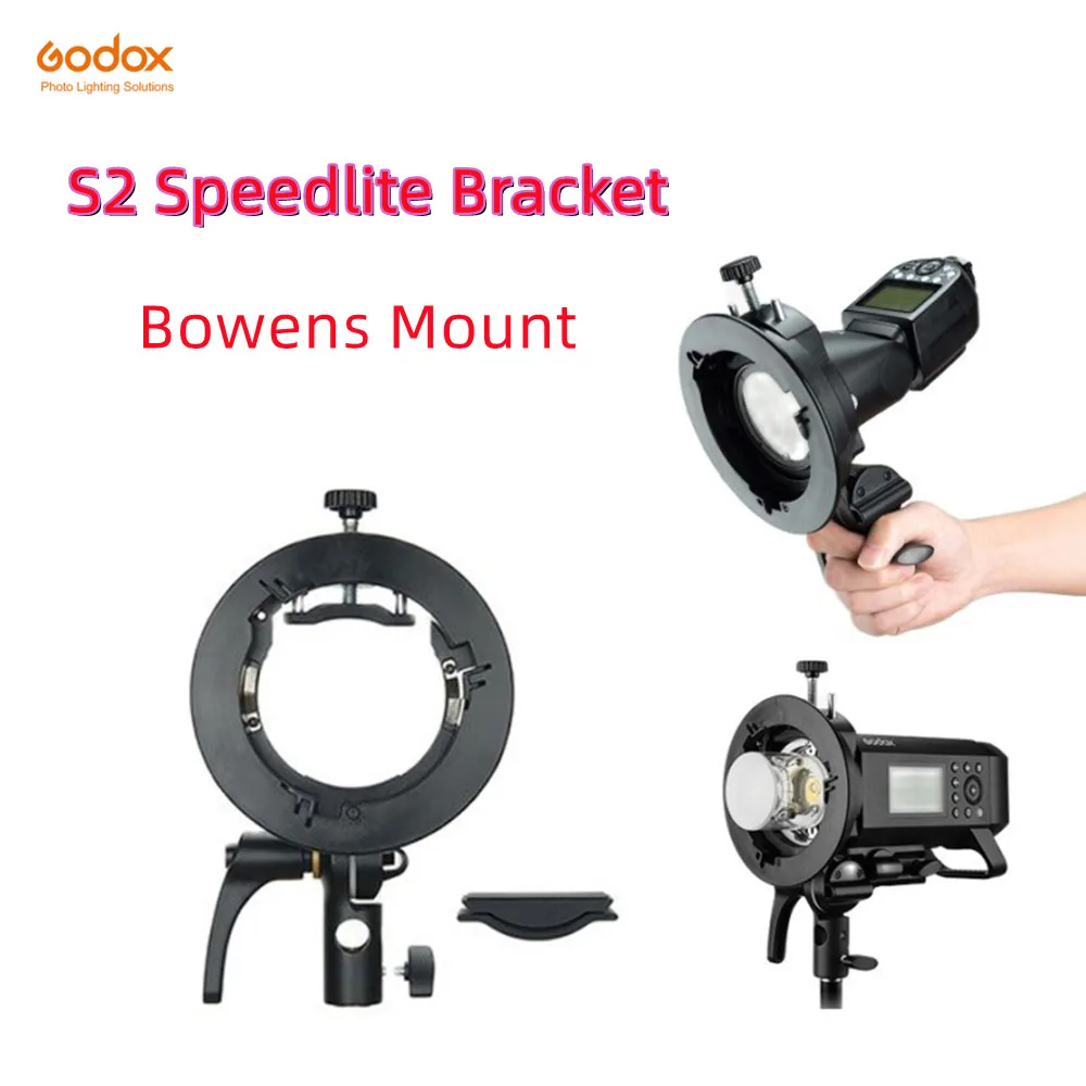 

Godox S2 Speedlite Bracket Bowens Mount Flash S-type Holder for Godox V1 Round Head Speedlite V860II TT350 Series outdoor Flash