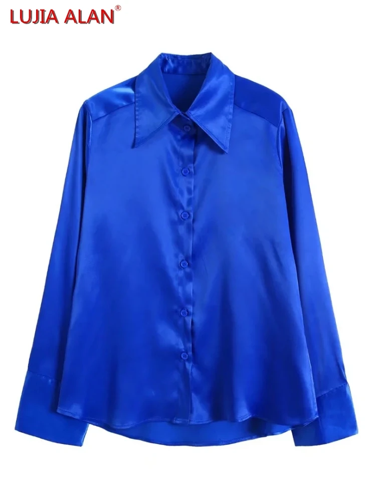 

LUJIA ALAN Женская атласная рубашка однотонная женская блузка с длинным рукавом Повседневные женские Топы Блузы S9897