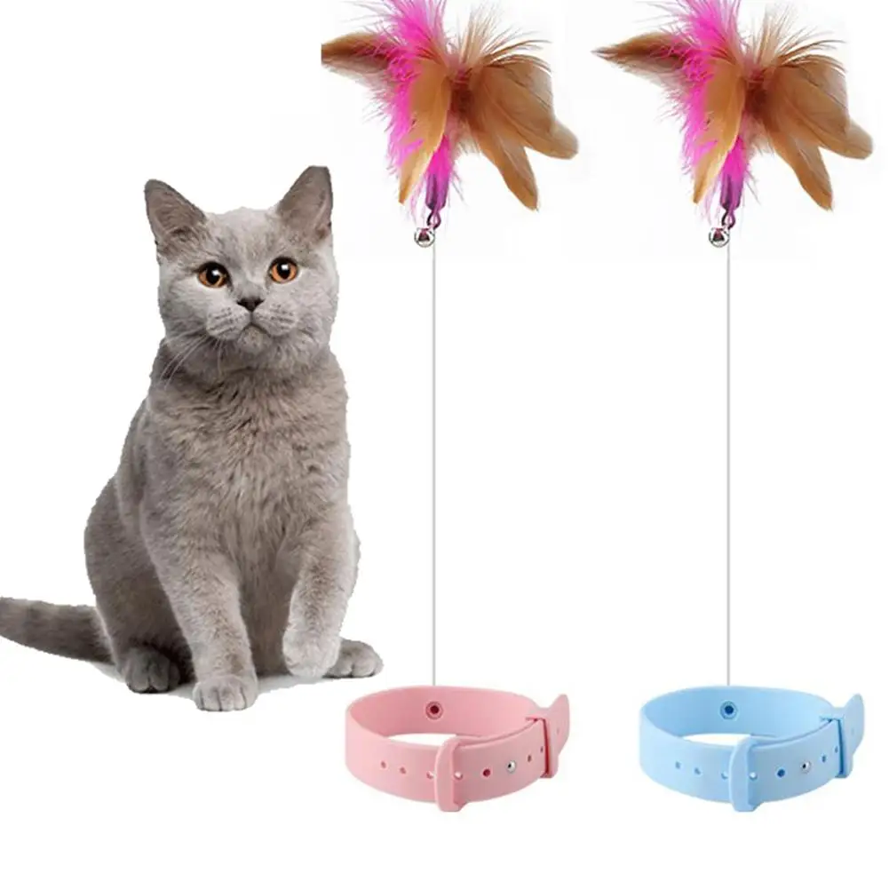 Cat Toys Interactive Cat Feather Toys for Indoor Cats Hands Free Cat Wand Toy Cat Teaser Kitty Toys With Collar Bell Self Play