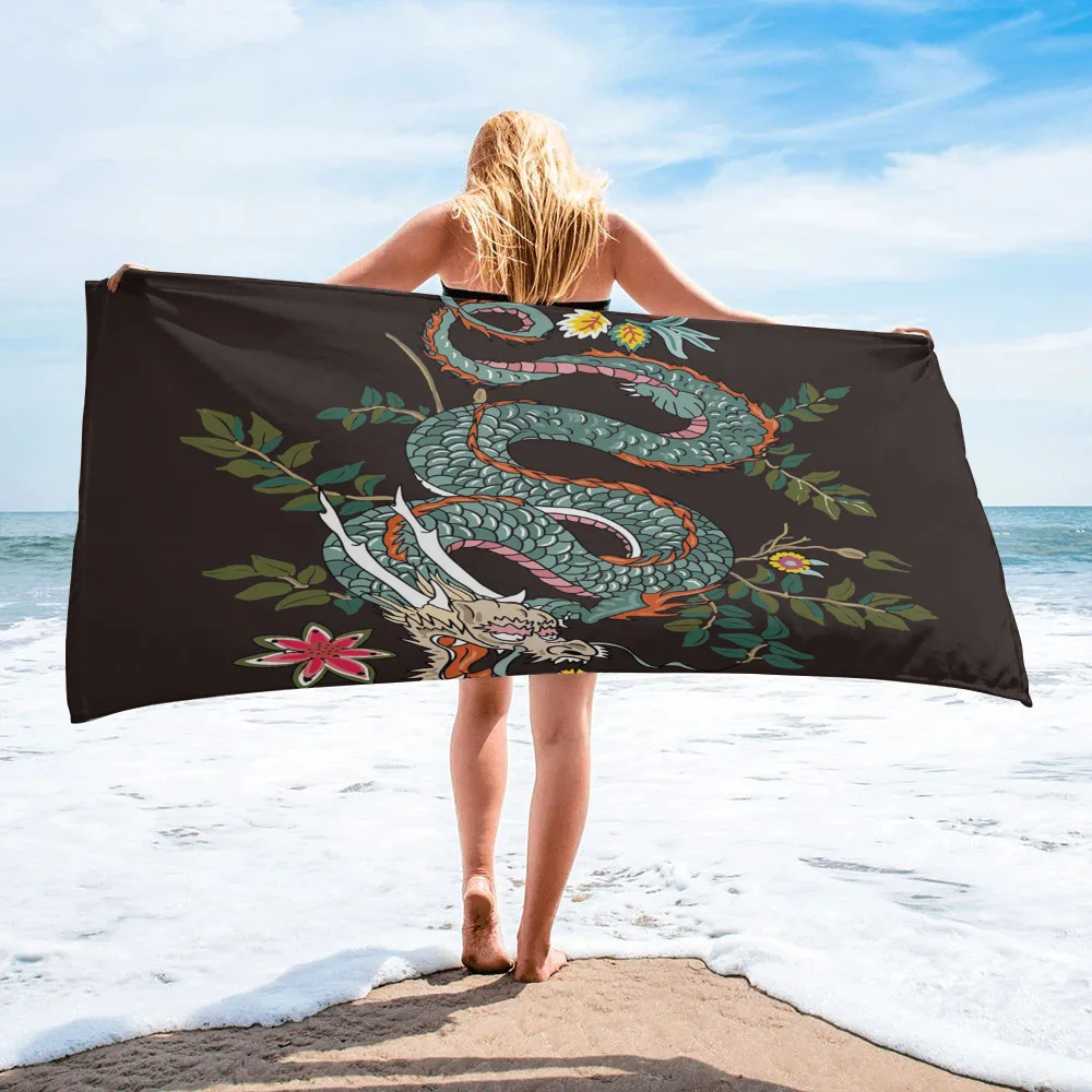 

Dragon Flower Green Leaves Large Bath Towel Camping Bathroom Accessories Microfiber Beach Towel Home Bath Towels for Adults Kids