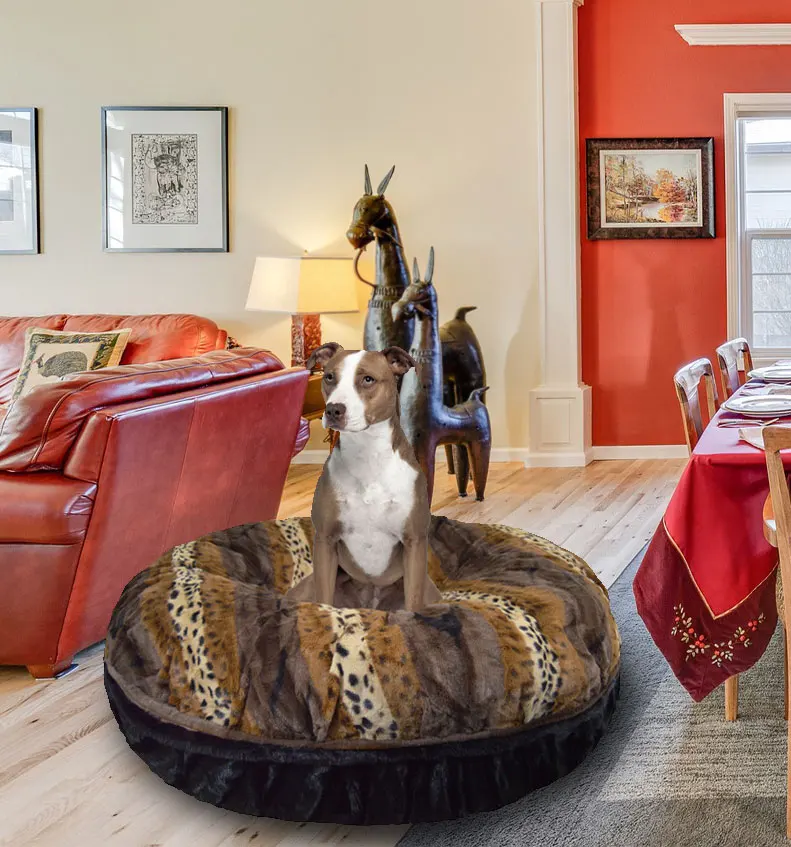 

Signature Wild Kingdom / Black Puma Luxury Extra Plush Faux Fur Bagel Pet/Dog Bed
