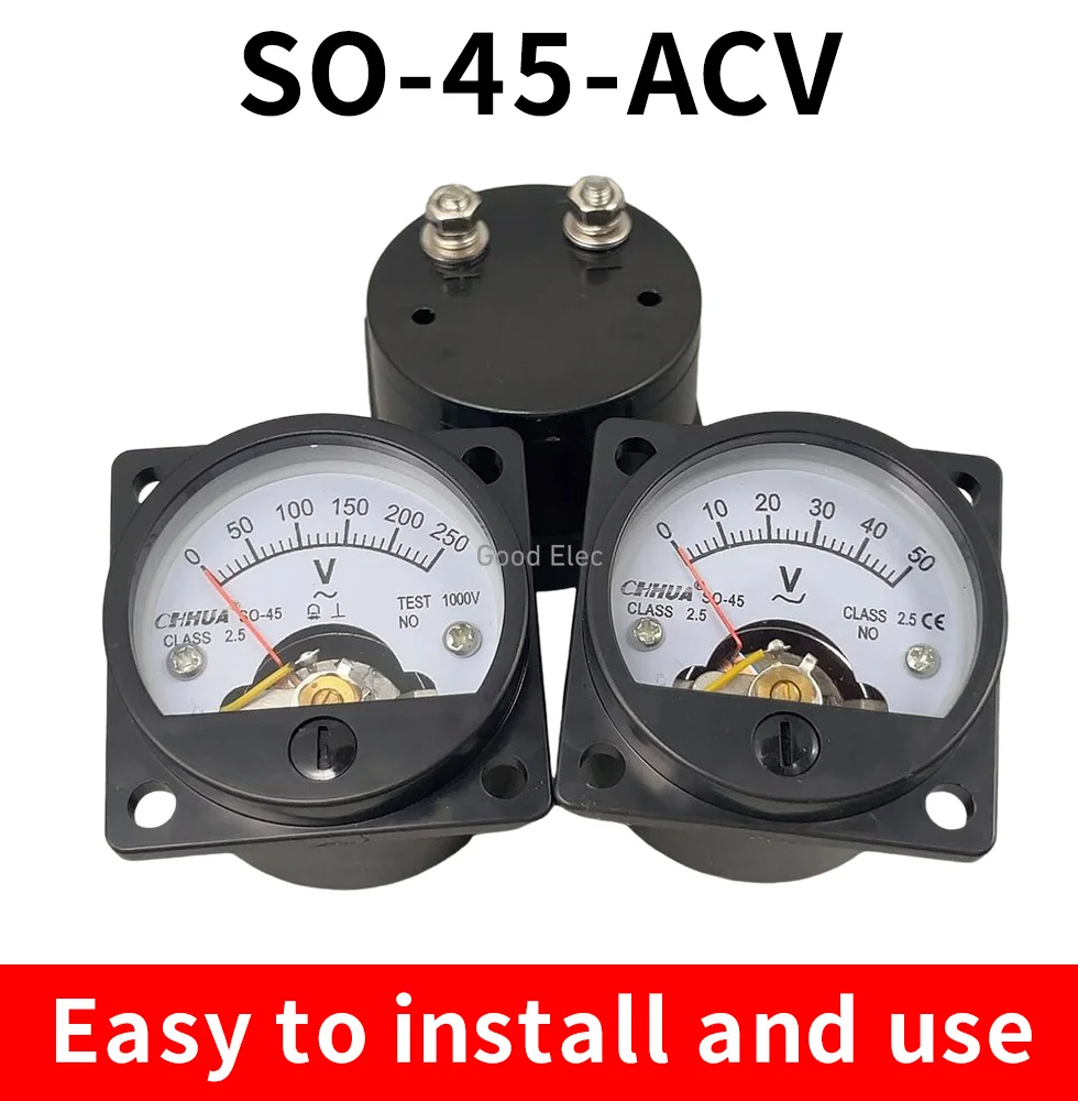 Новый вольтметр SO-45 переменного тока 1 В 2 5 10 15 20 50 100 150 200 300 500 круглый аналоговый