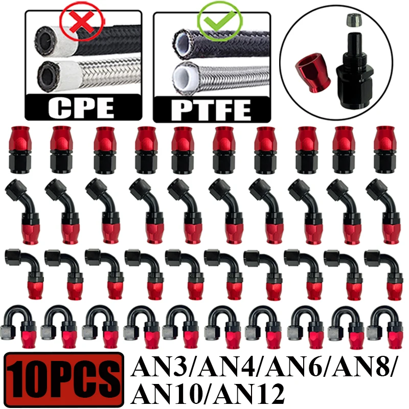 Фото 10X 3AN 4AN 6AN 8AN 10AN E85 PTFE Масляный топливный шланг Поворотные концевые фитинги Адаптер Соединитель охлаждающей трубы Соединитель 0 45 90 180 градусов №1