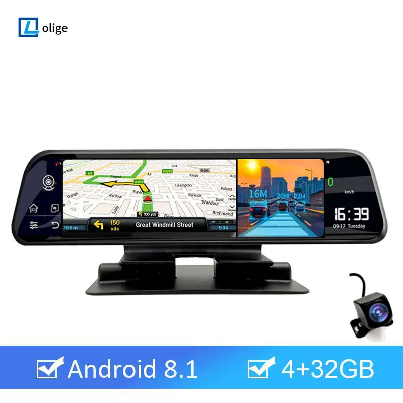 

12" 4G Dash cam gps navigation Android 8.1 Dvr ADAS 4+32GB Rearview camera monitor 1080P Dual lens Car Video Recorder 24h park